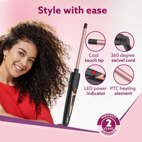 Round Chopstick Curler, With 10 MM Barrel, Rod, Tong, Chopstick Round Hair Curler, Ceramic Coated Plates, Cool Touch Tip, Fast Heating, For Men Women, Maggie Curl, Styling (HC7017, Rose Gold & Black)